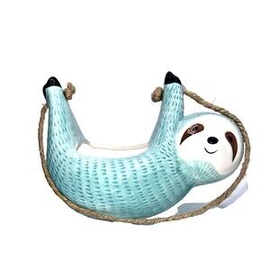 Sloth Hanging Planter Sloth Collectible Decor Turquoise Ceramic Sloth